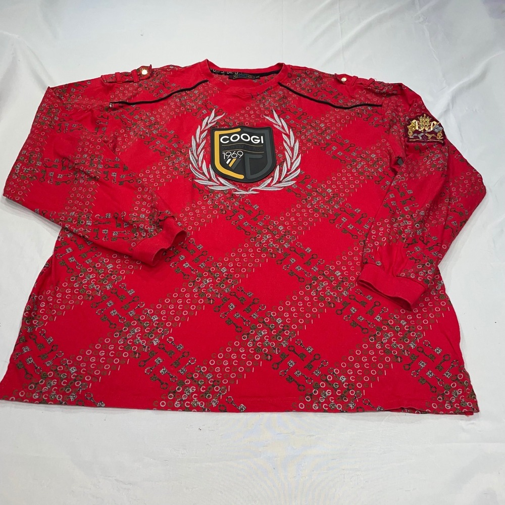 Coogi Mens Red All Over Print Key Logo Long Sleeve Shirt 4XL Big & Tall Crest